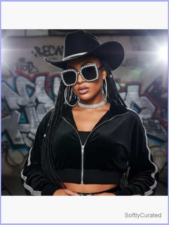 5-Piece Disco Cowgirl Hat Set Rhinestone Necklace Earrings Sunglasses Costume main image 6